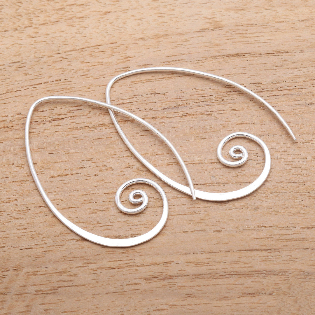 Curling Sterling Silver Half-Hoop Earrings from Bali - Spiral Curls