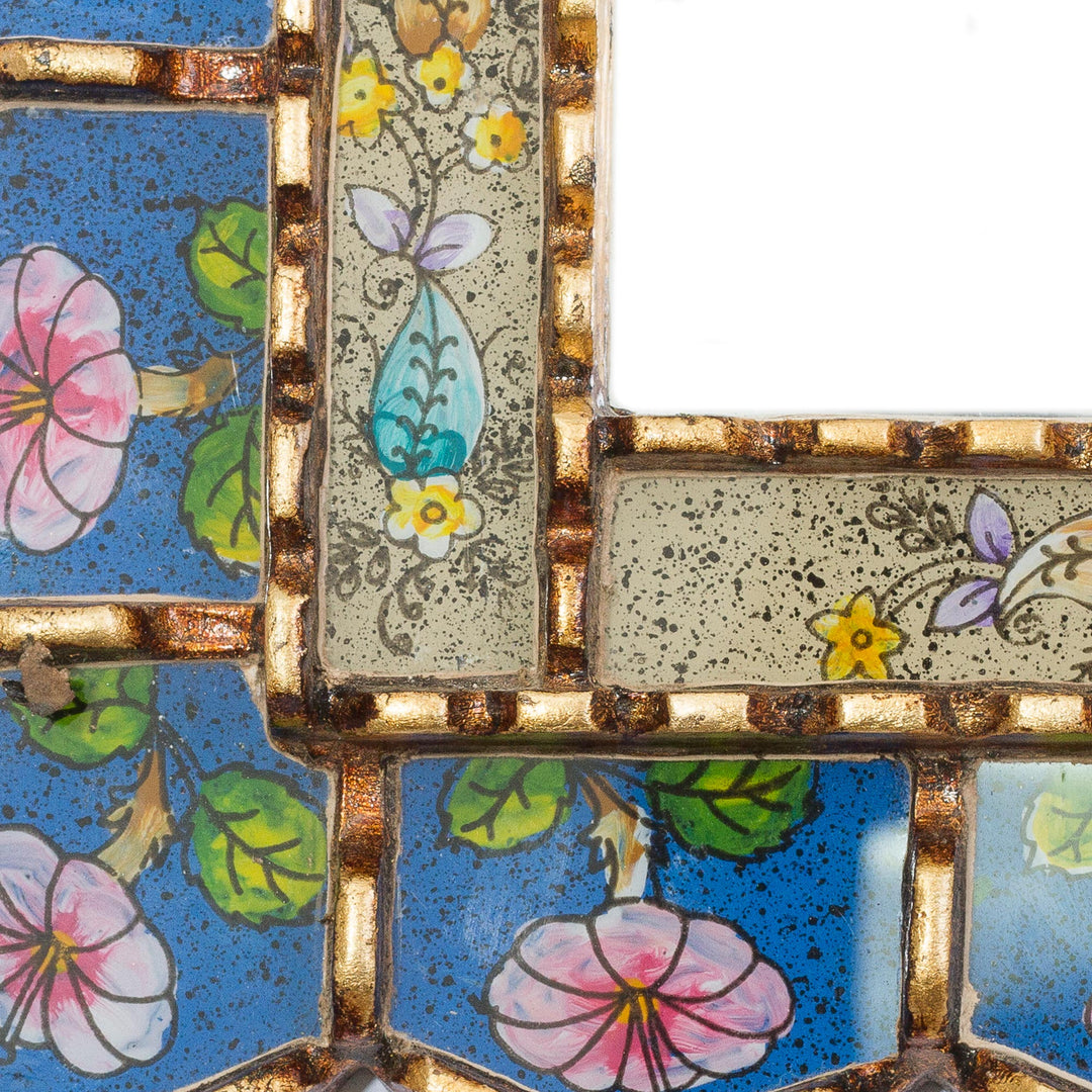 Floral Motif Reverse-Painted Glass Wall Mirror - Beautiful Arrangement
