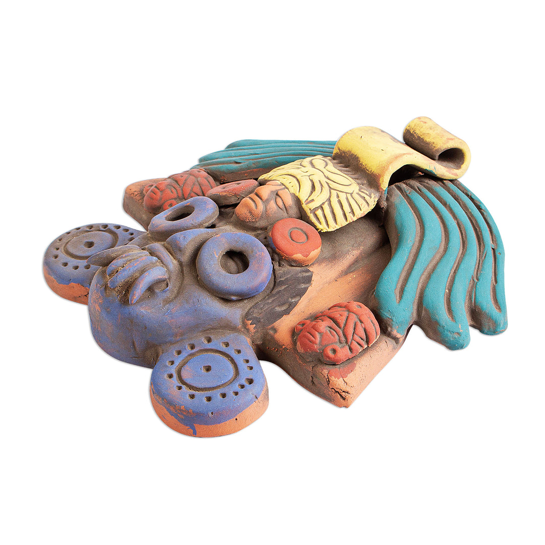 Ah Puch Ceramic Wall Mask Crafted in Mexico - Colorful Ah Puch