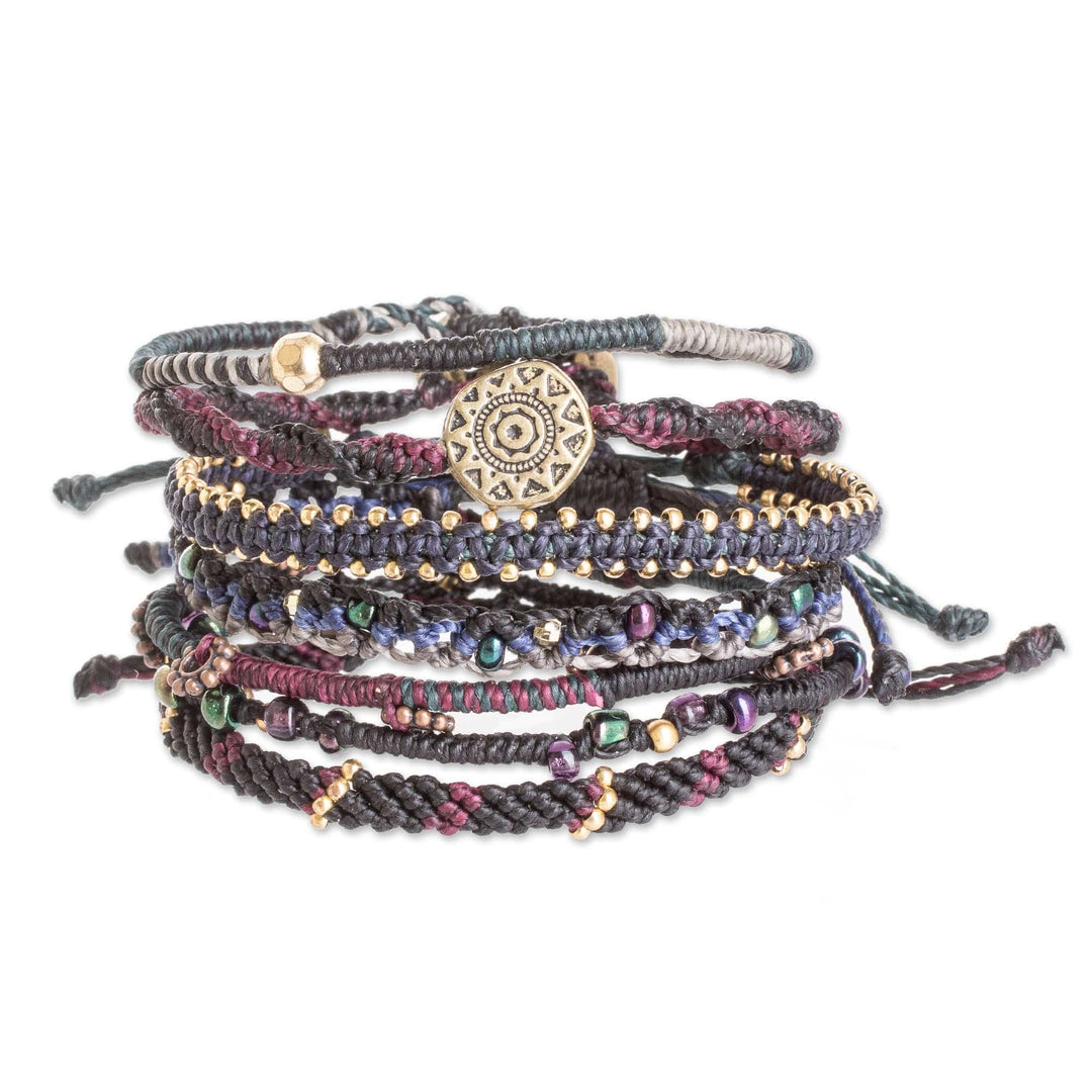 Glass Beaded Macrame Bracelets in Black (Set of 7) - Boho Histories in Black