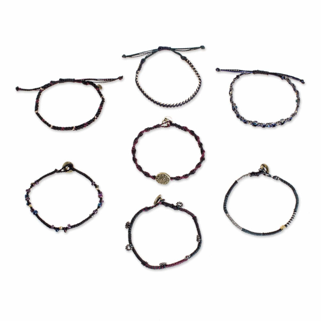 Glass Beaded Macrame Bracelets in Black (Set of 7) - Boho Histories in Black