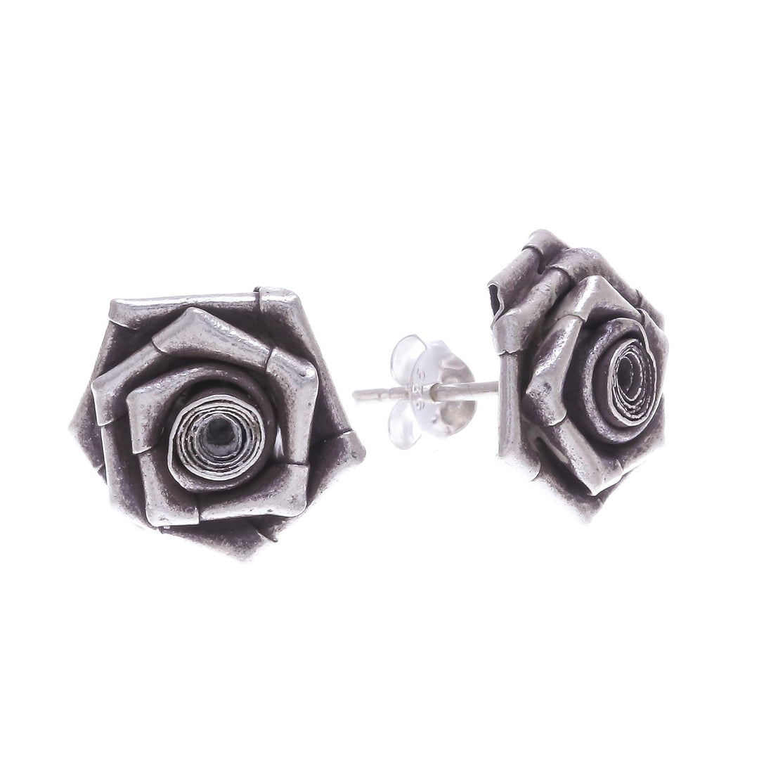 Thai Karen Hill Tribe Silver Flower Earrings - Origami Rose