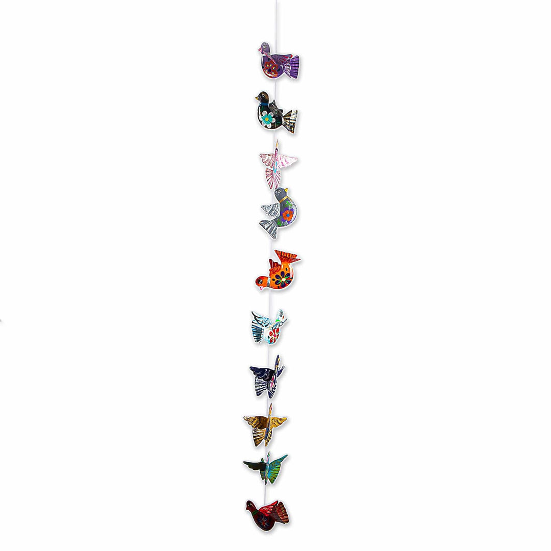 Handcrafted Hand Painted Garland of Floral Mexican Birds - Festive Doves