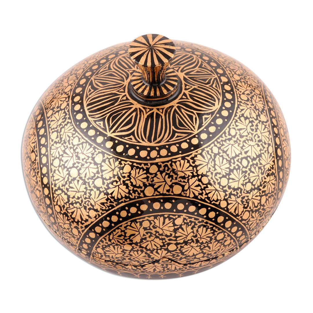 Handmade Papier Mache Box with Leaf Motif (5 Inch) - Kashmir Distinction