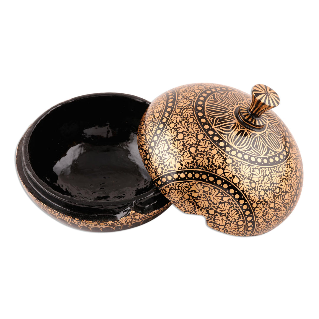 Handmade Papier Mache Box with Leaf Motif (5 Inch) - Kashmir Distinction