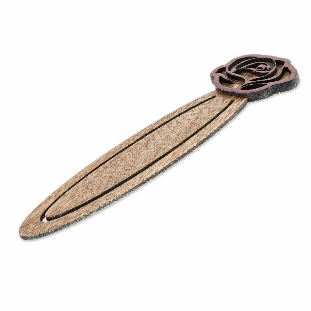 Handcrafted Recycled Teak Floral Rose Theme Bookmark - Blossoming Rose