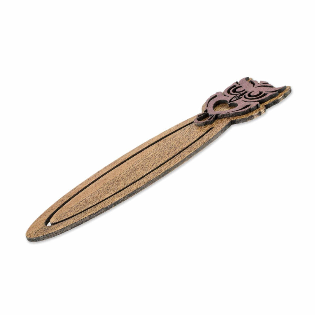 Handcrafted Recycled Teak Wise Owl Theme Bookmark - Wisdom of the Owl