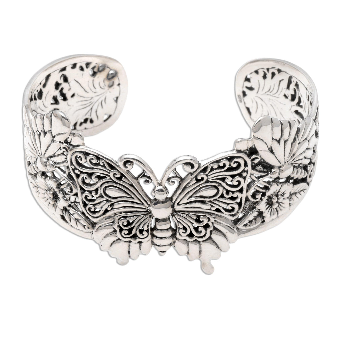Sterling Silver Butterfly Motif Cuff Bracelet - Butterfly Brilliance