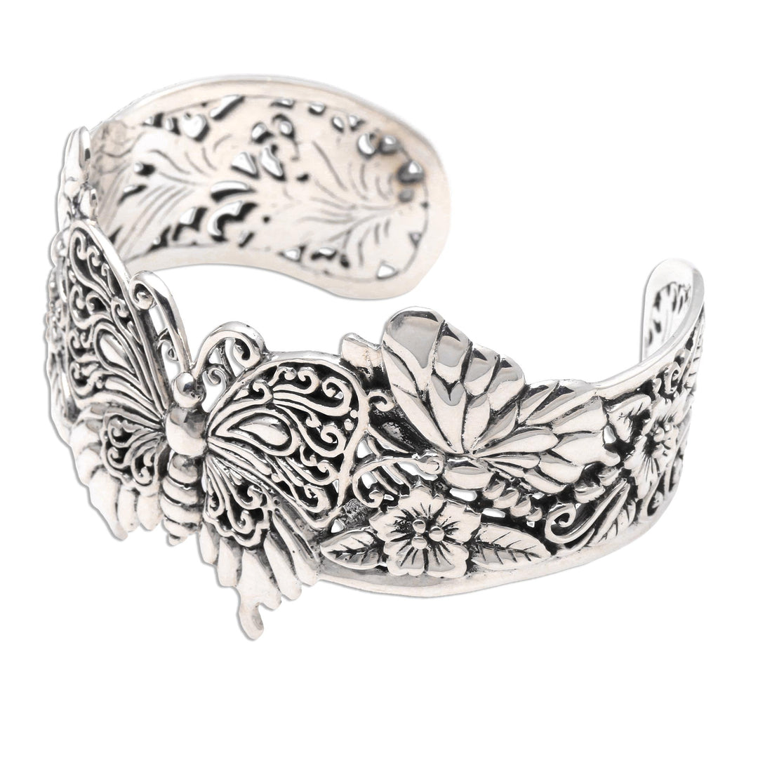 Sterling Silver Butterfly Motif Cuff Bracelet - Butterfly Brilliance