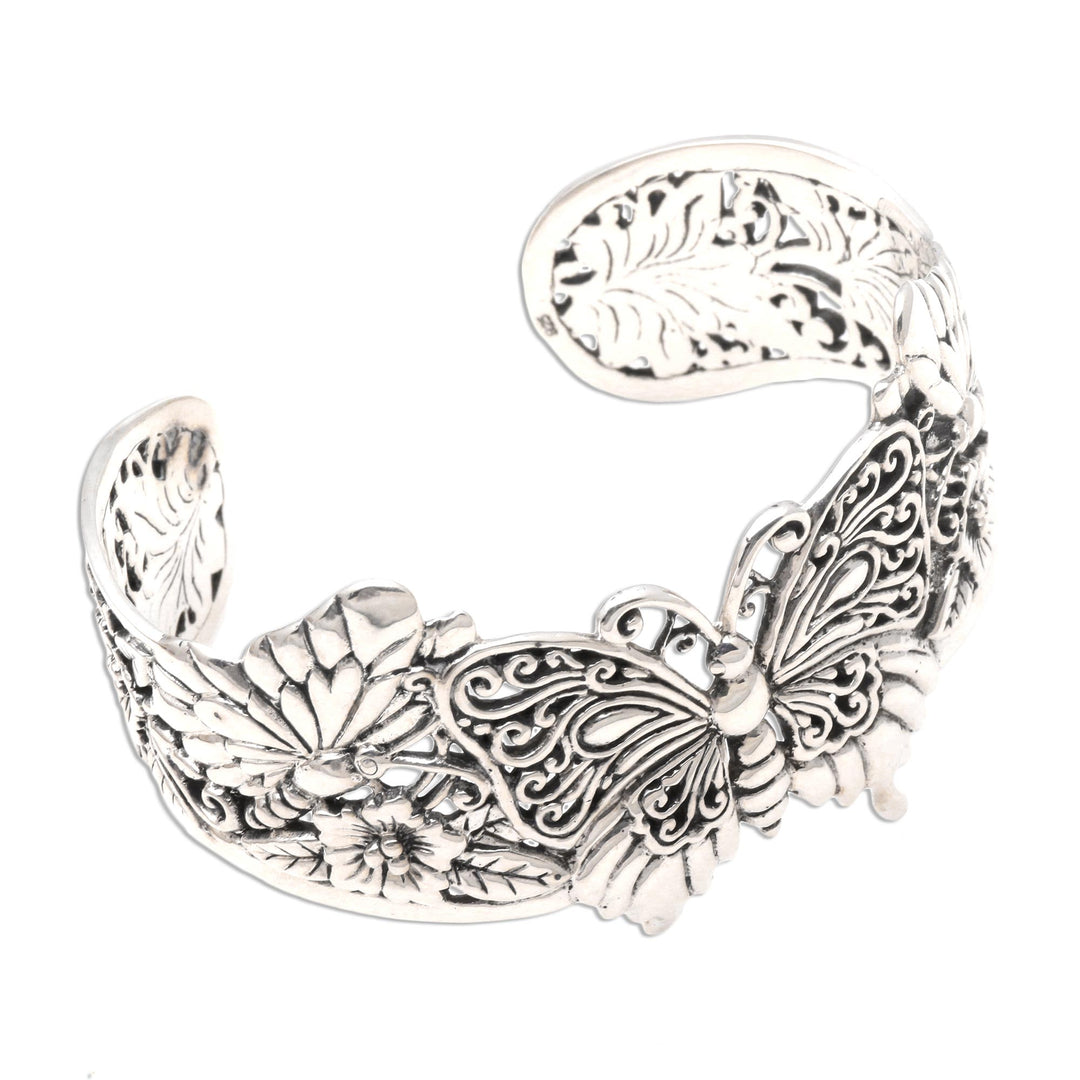 Sterling Silver Butterfly Motif Cuff Bracelet - Butterfly Brilliance