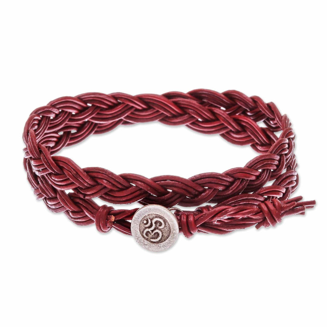Om Symbol Braided Leather Wrap Bracelet - Pa Sak Braid