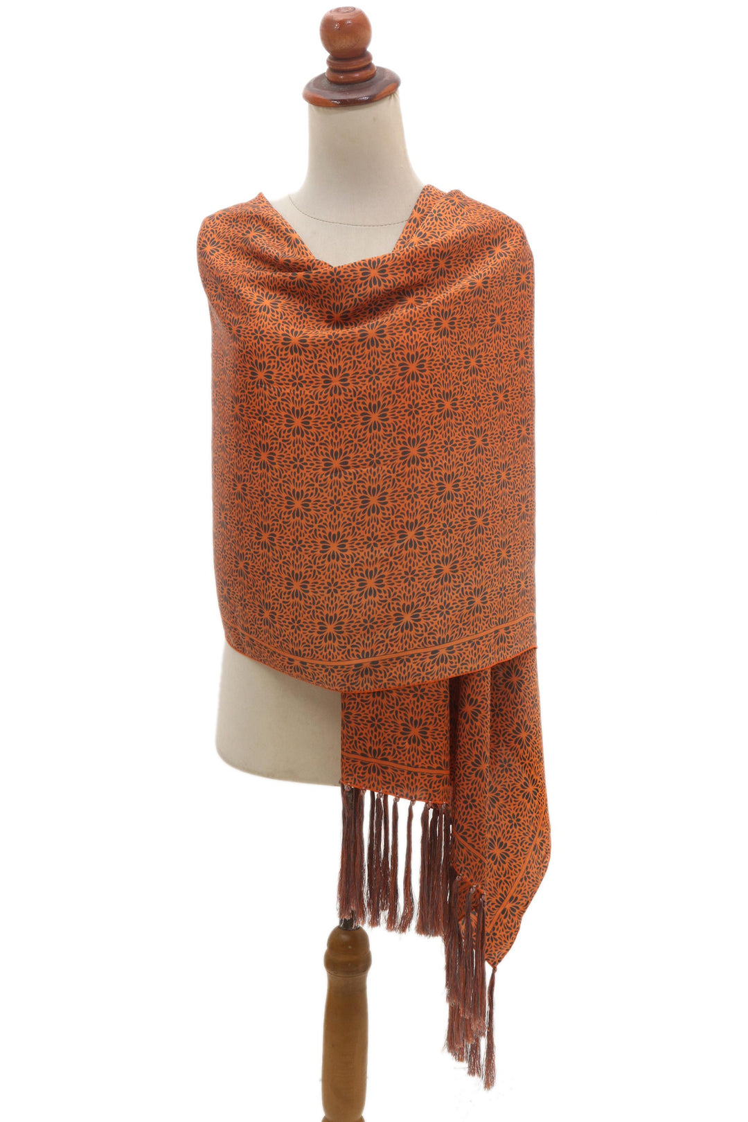 Handmade Silk Batik Shawl in Orange and Black - Aster Orange