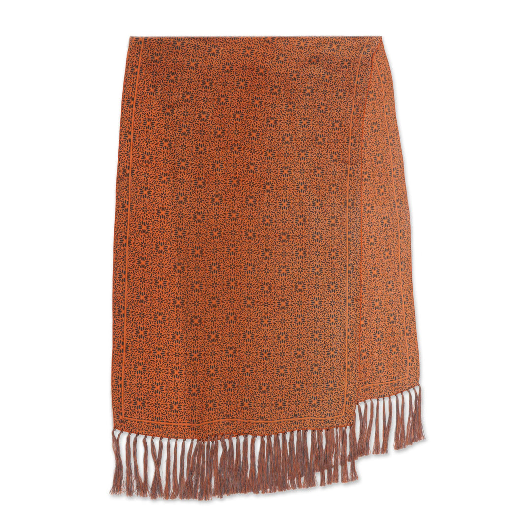 Handmade Silk Batik Shawl in Orange and Black - Aster Orange