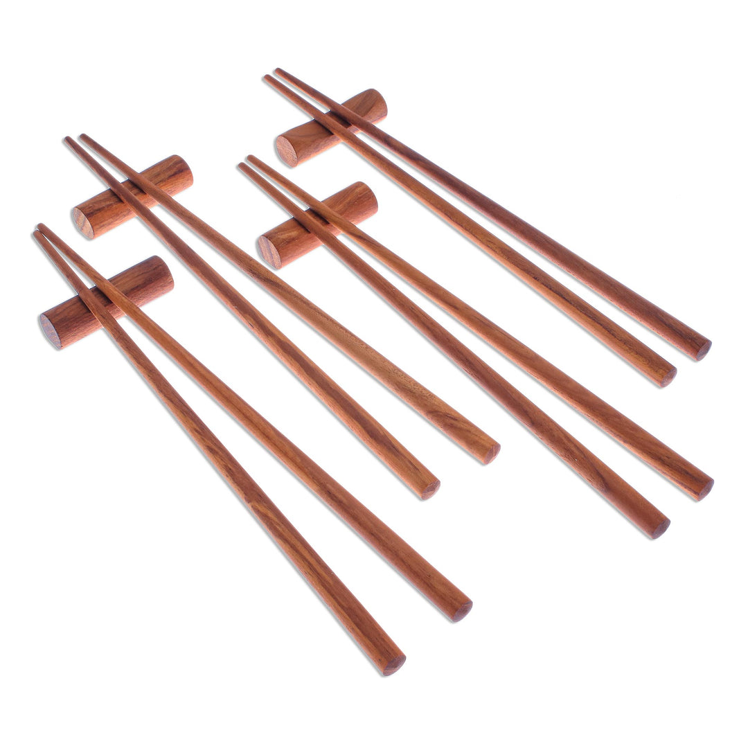 Teak Chopstick Set of 4 with Rests - Smooth Meal