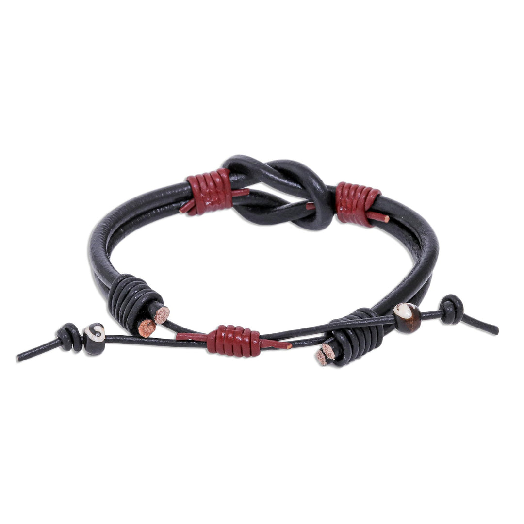 Thai Handmade Black & Red Leather Cord Unity Bracelet - Unity and Harmony