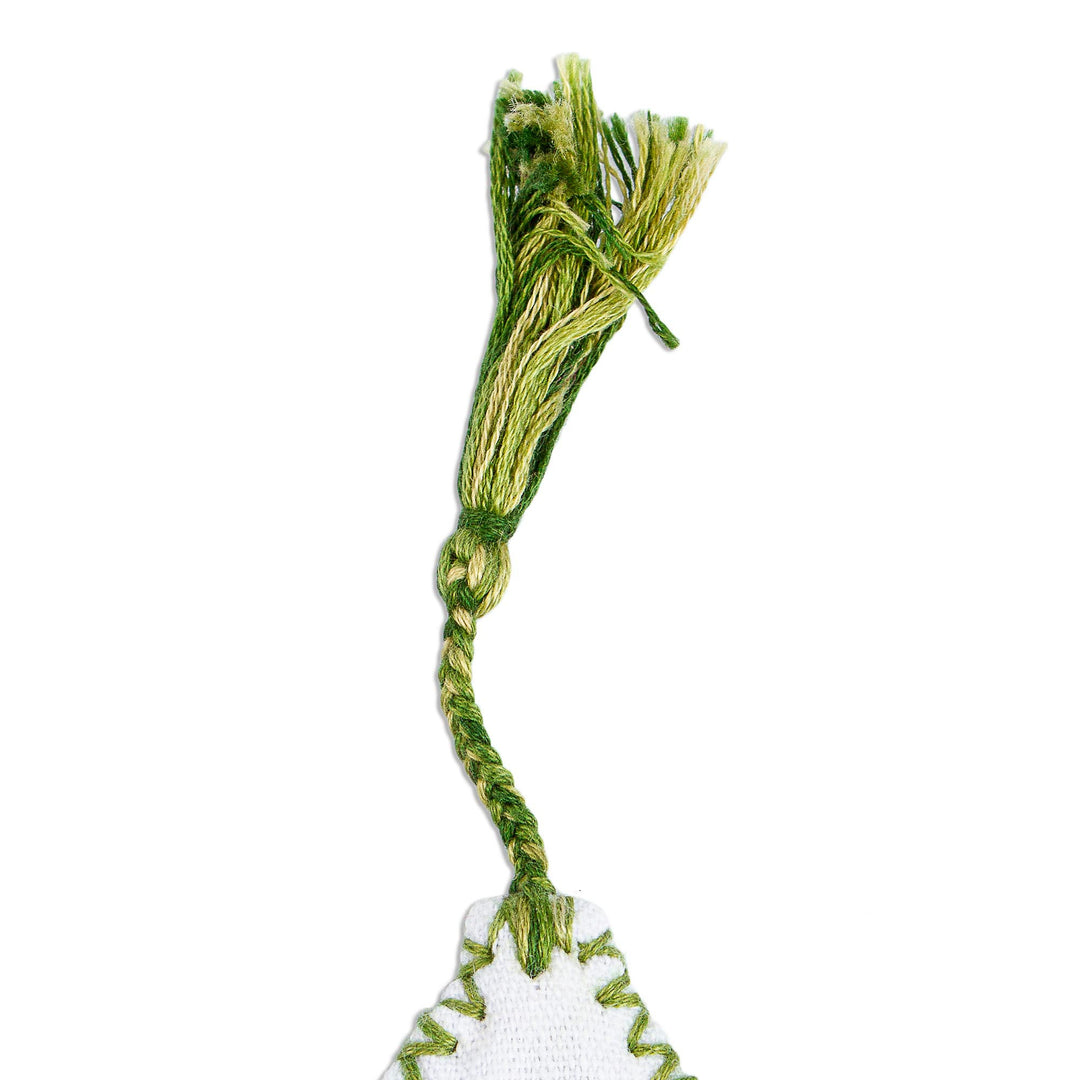 Handwoven Hand Embroidered Green and White Bookmark - San Cristobal Valley
