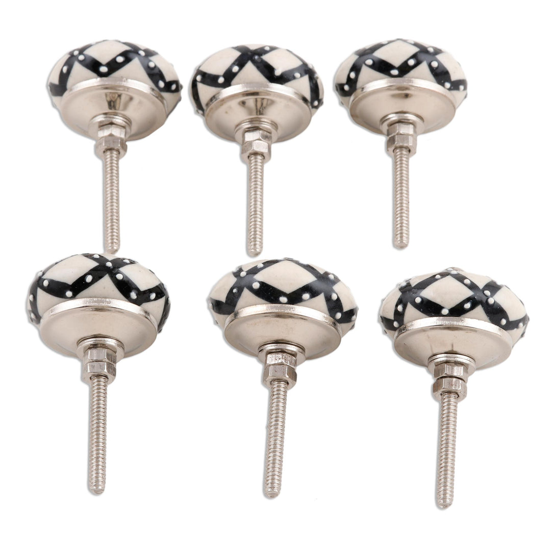 Set of 6 Floral Ceramic Knobs from India - Blooming Magic