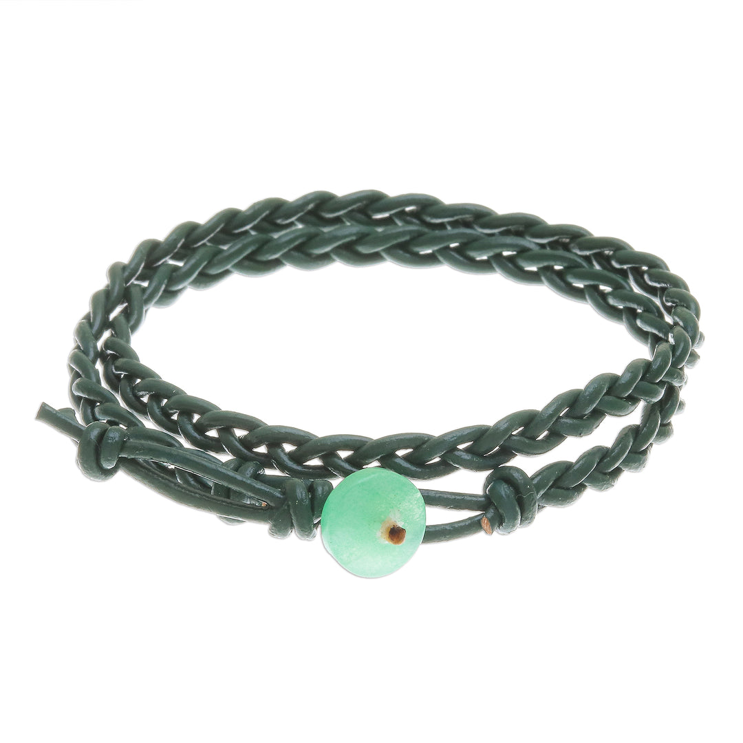 Braided Leather Wrap Bracelet with Quartz Button - Genuine Cool in Green