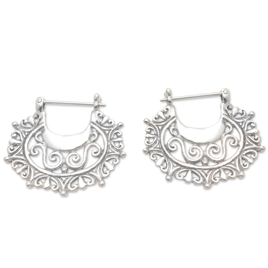 Balinese Sterling Silver Hoop Earrings - Engraved Curves