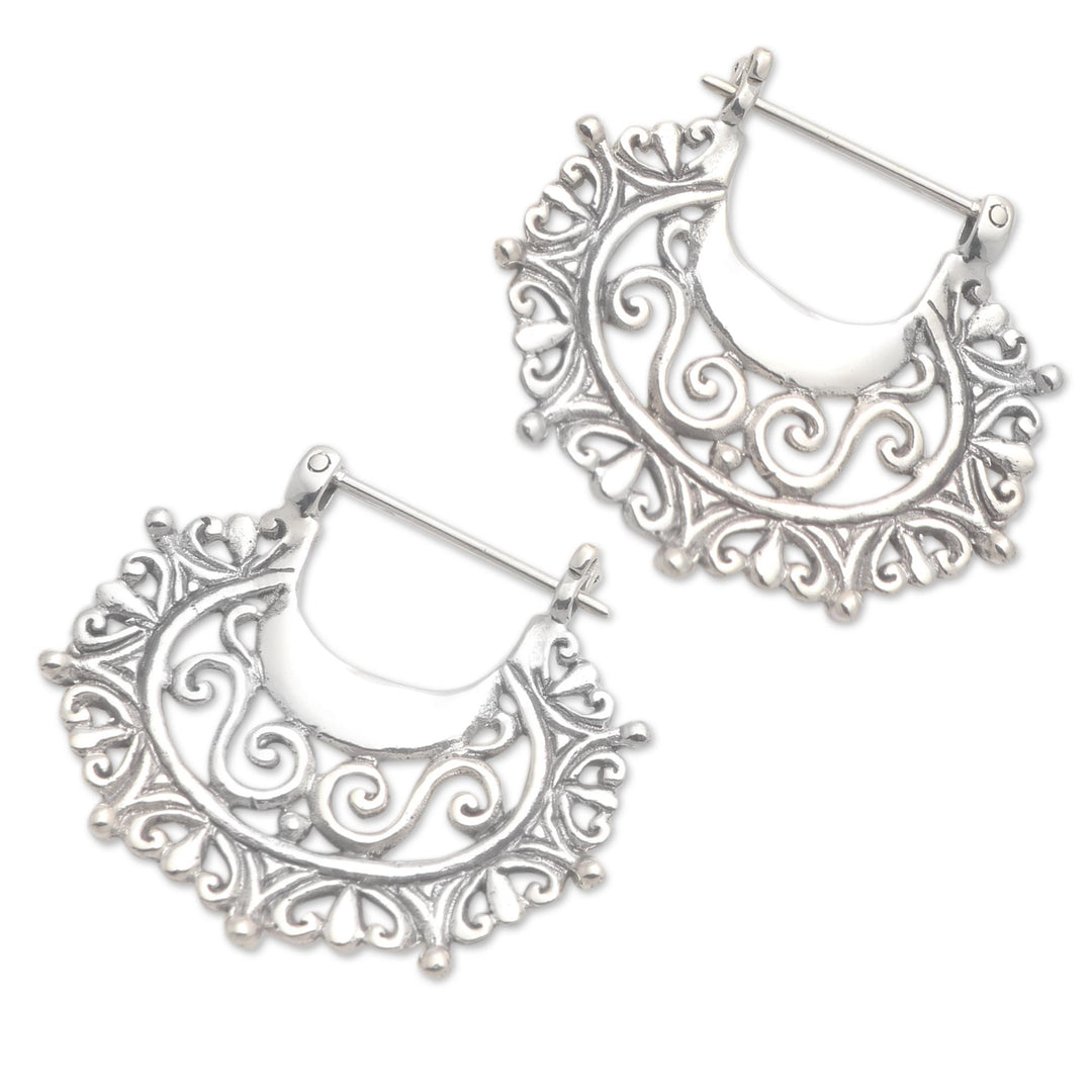Balinese Sterling Silver Hoop Earrings - Engraved Curves