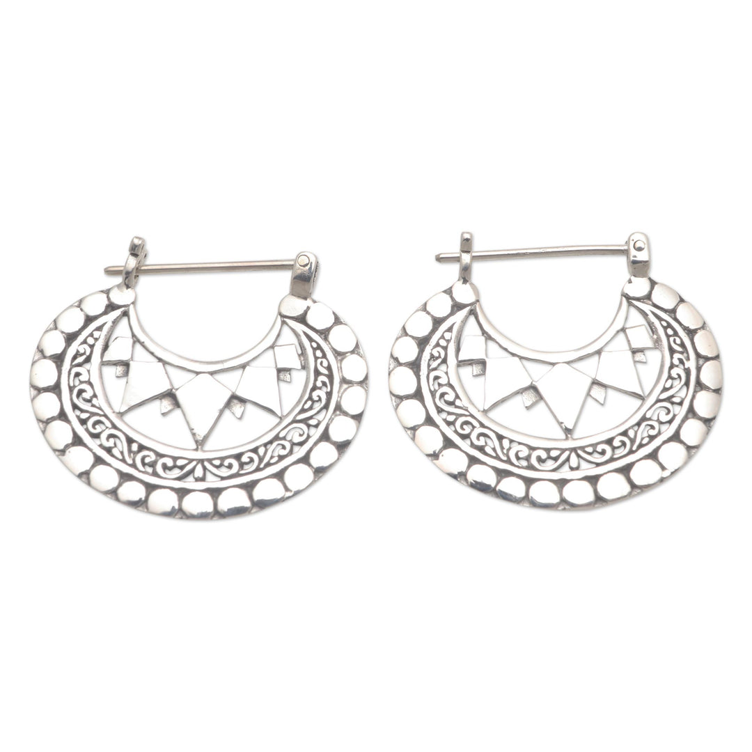 Balinese Sterling Silver Hoop Earrings - Sharp Curves