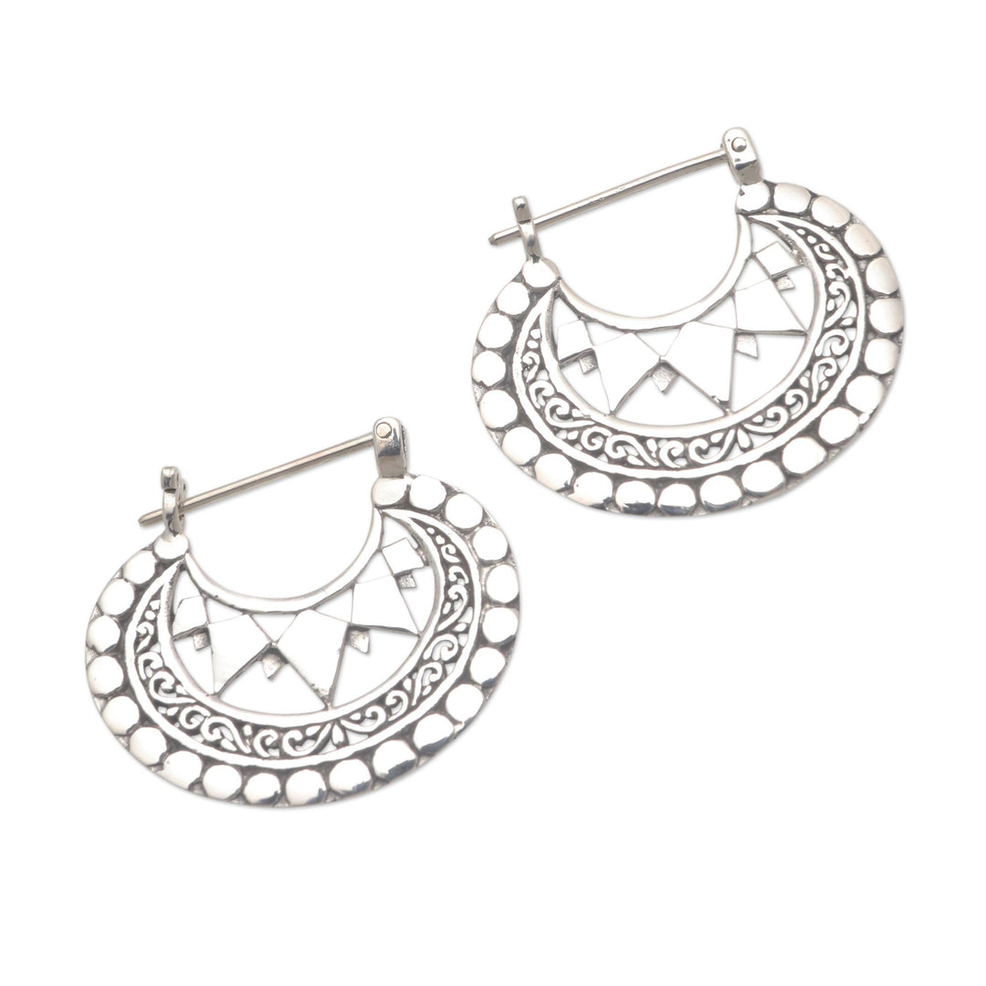 Balinese Sterling Silver Hoop Earrings - Sharp Curves