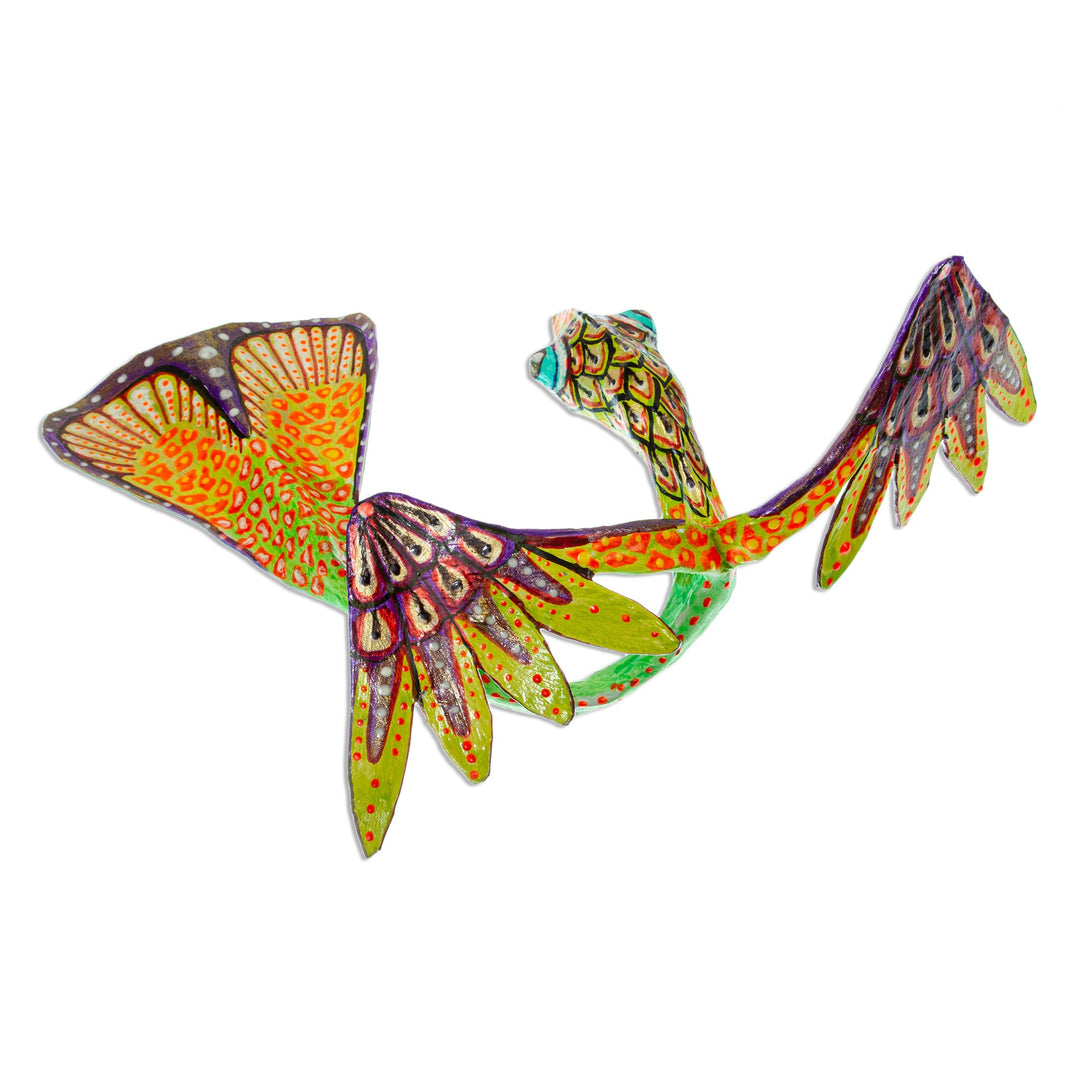 Bright Hand Painted Quetzalcoatl Alebrije Sculpture - Colorful Quetzalcoatl