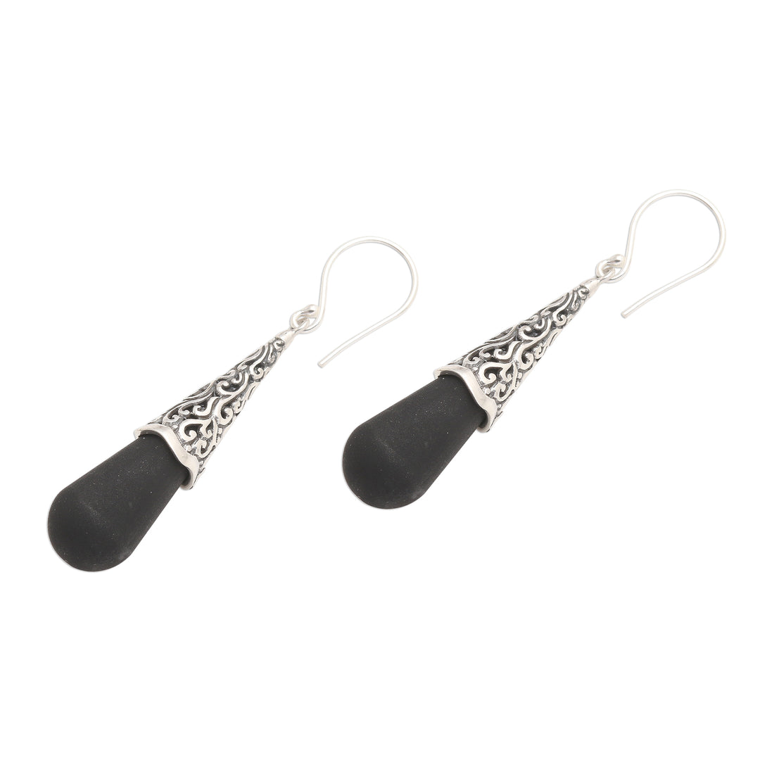 Sterling Silver Dangle Earrings with Black Lava Stone - Traditional Shadow