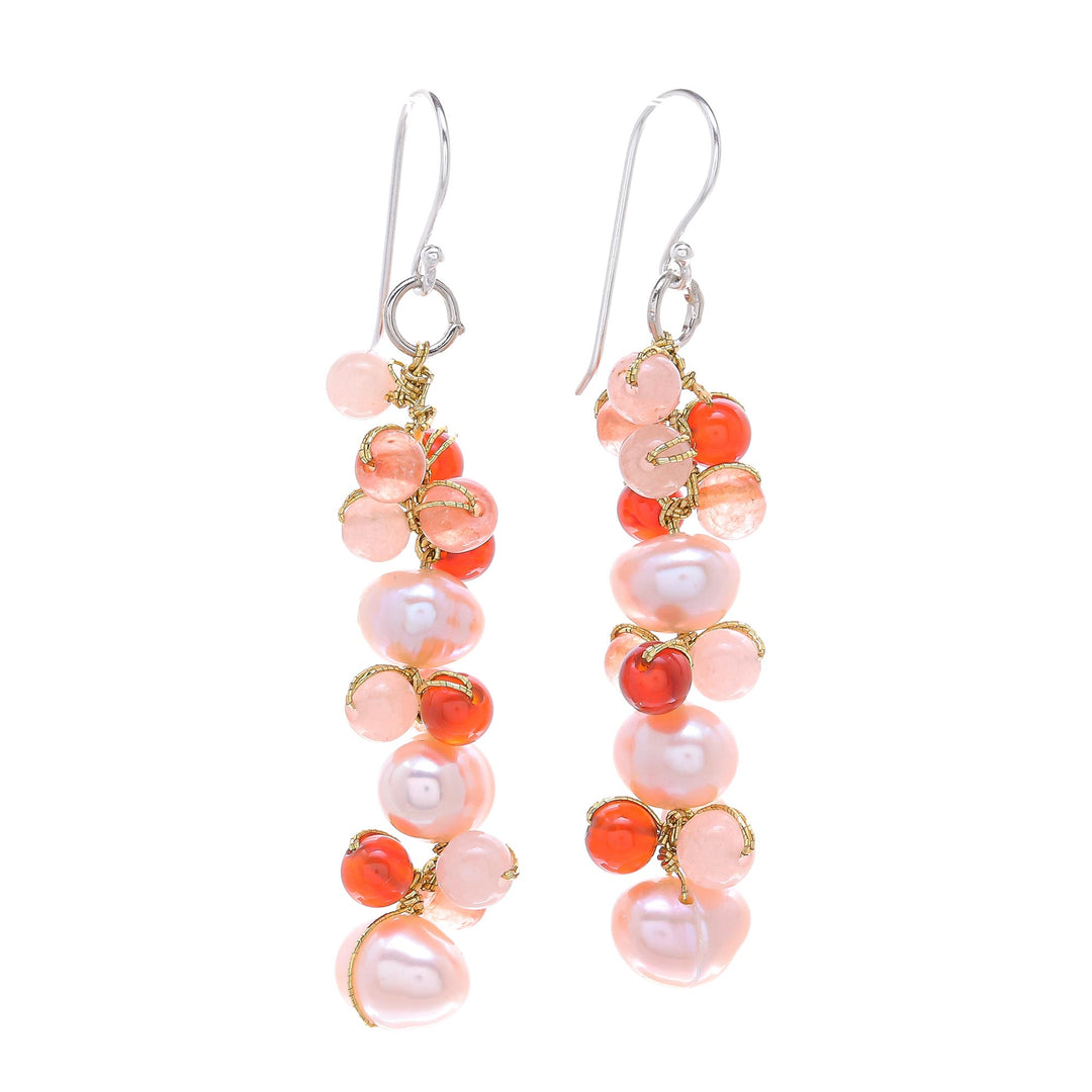 Cultured Freshwater Pearl Quartz Chalcedony Dangle Earrings - Bellini Bubbles