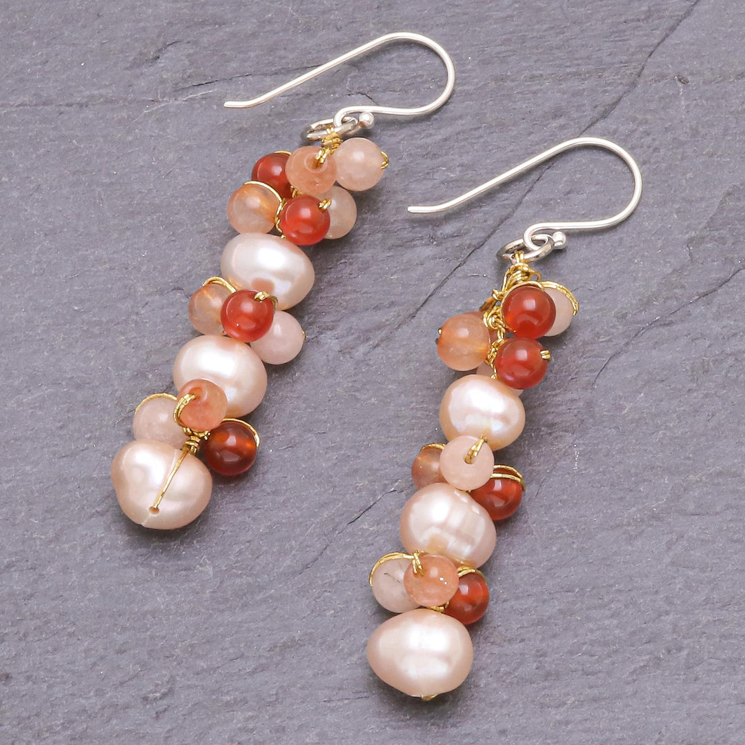 Cultured Freshwater Pearl Quartz Chalcedony Dangle Earrings - Bellini Bubbles