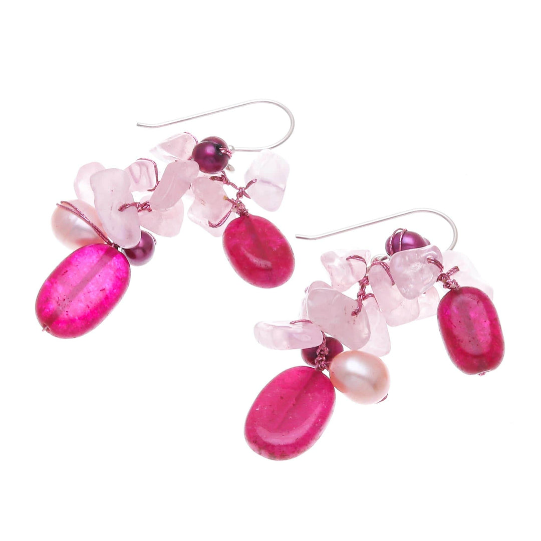Rose Quartz Freshwater Pearl Dangle Earrings - Magenta Balloon