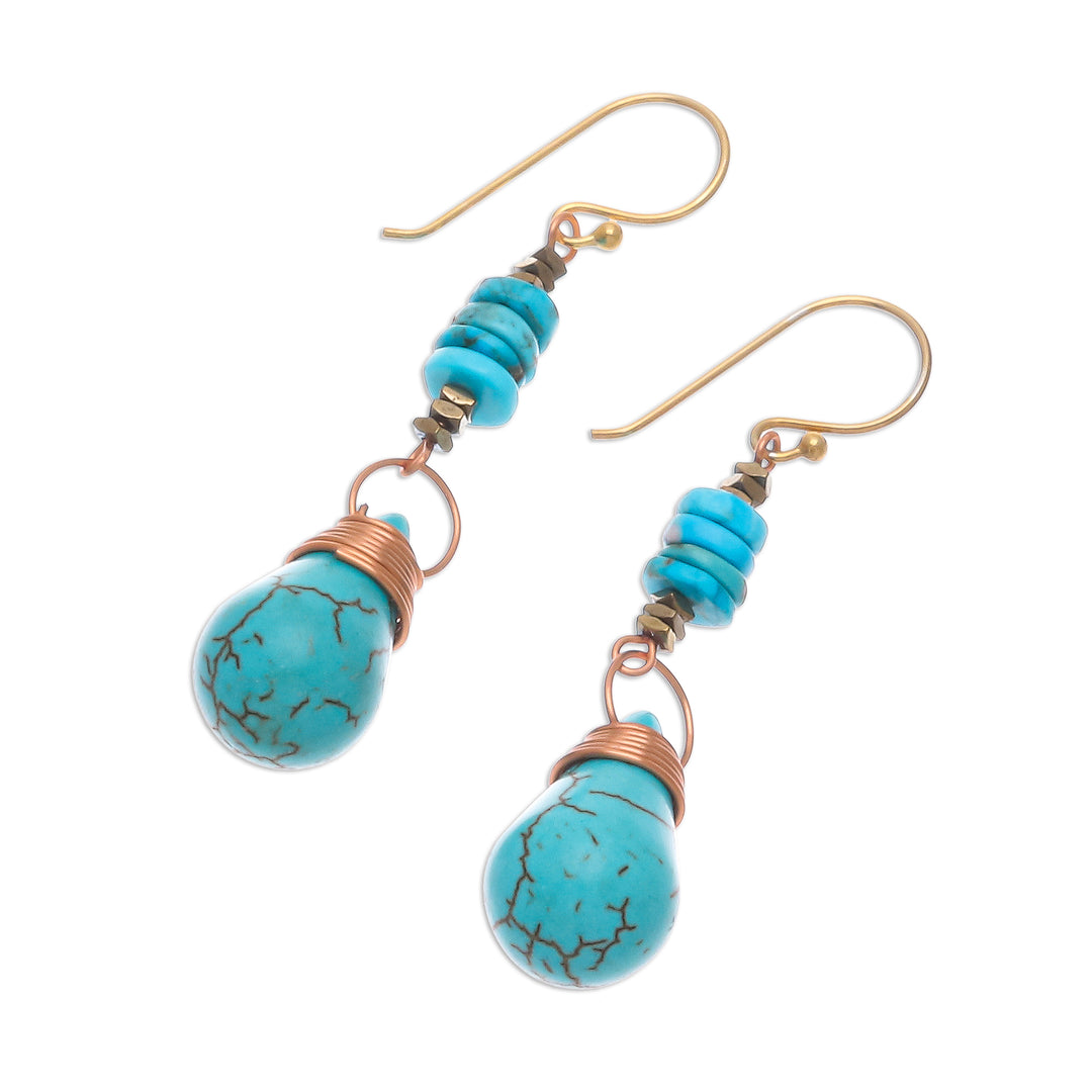 Howlite Pyrite Reconstituted Turquoise Dangle Earrings - Rainshower