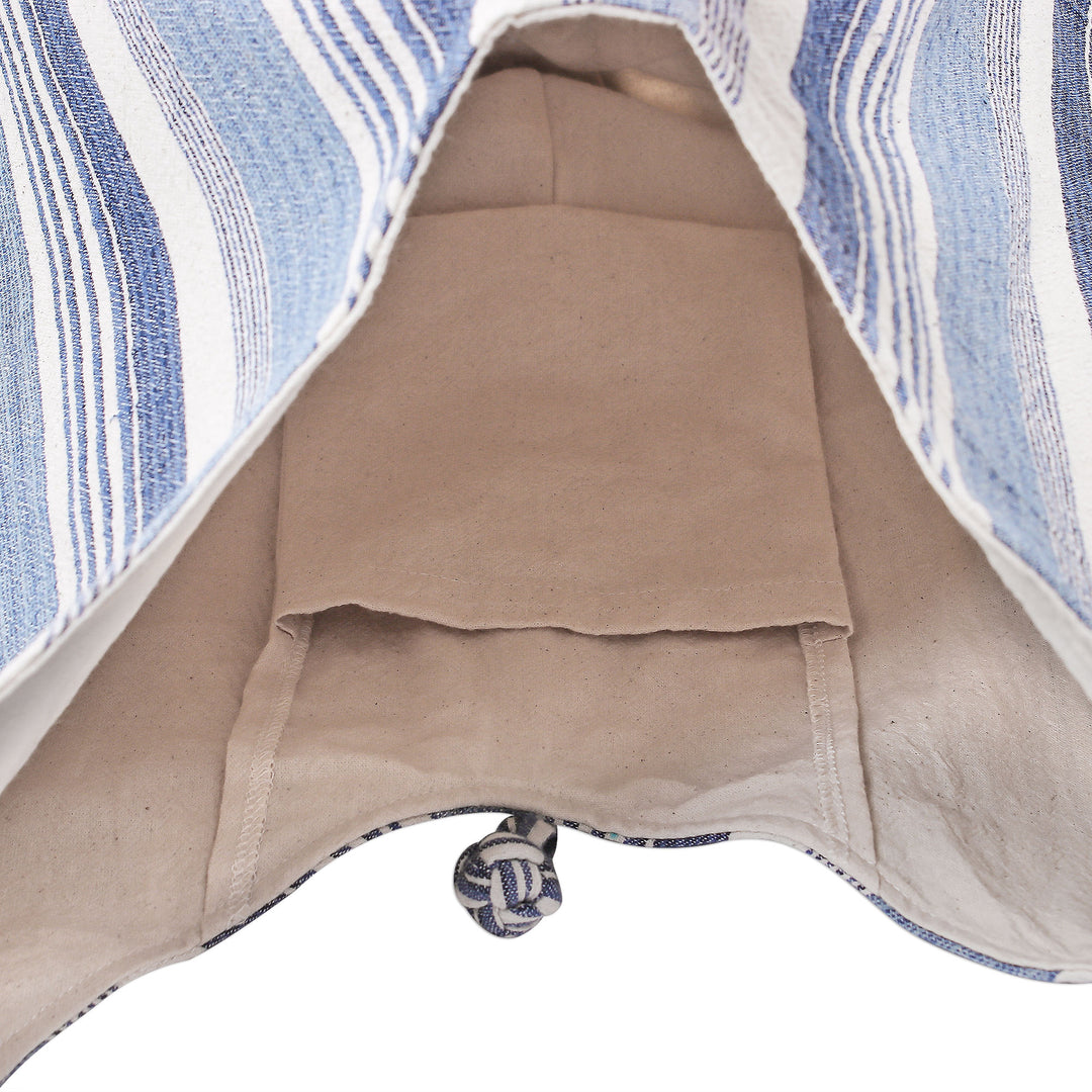Blue and White Striped Cotton Hobo Handbag - Blue Mood
