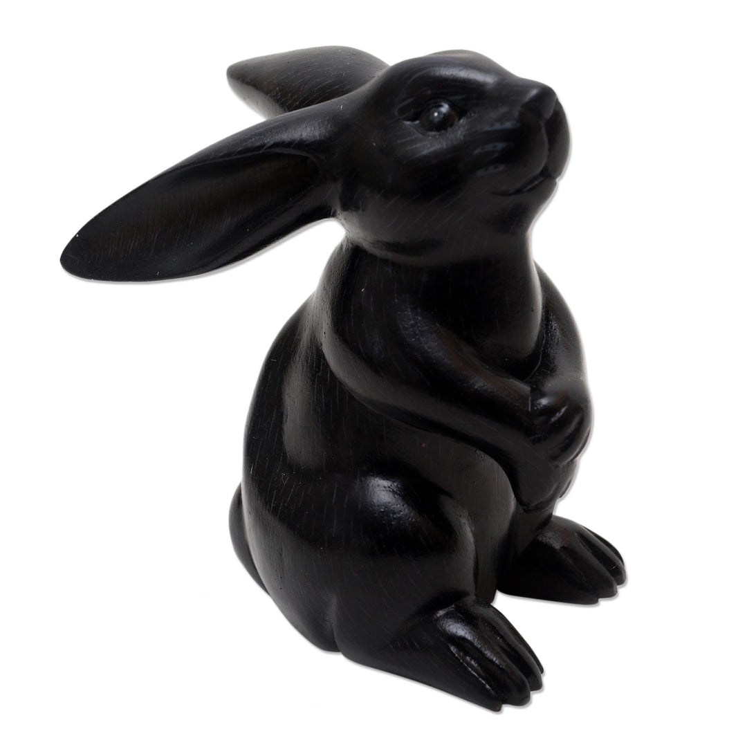 Black Rabbit Statuette from Bali - Adorable Rabbit in Black