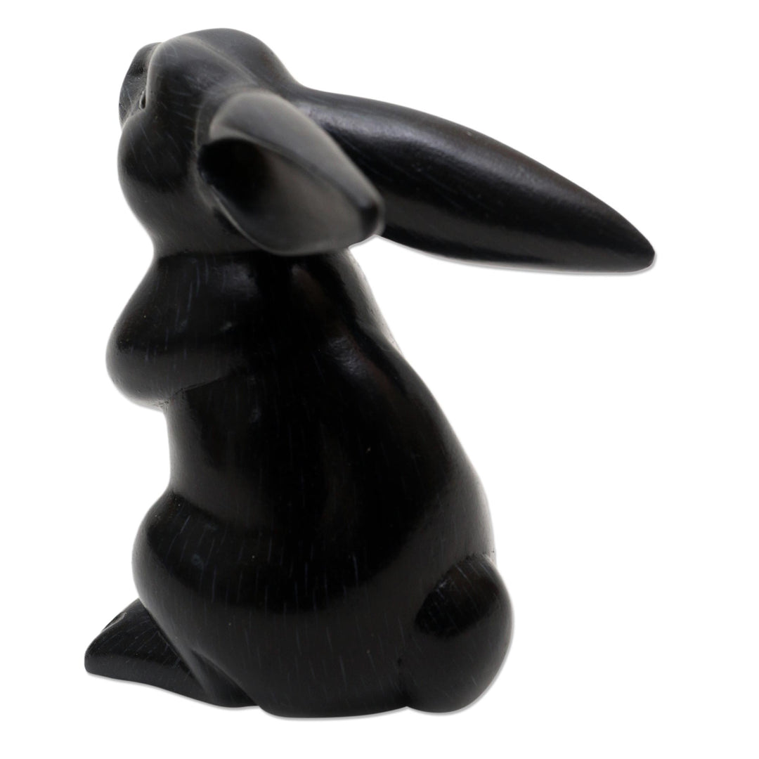 Black Rabbit Statuette from Bali - Adorable Rabbit in Black