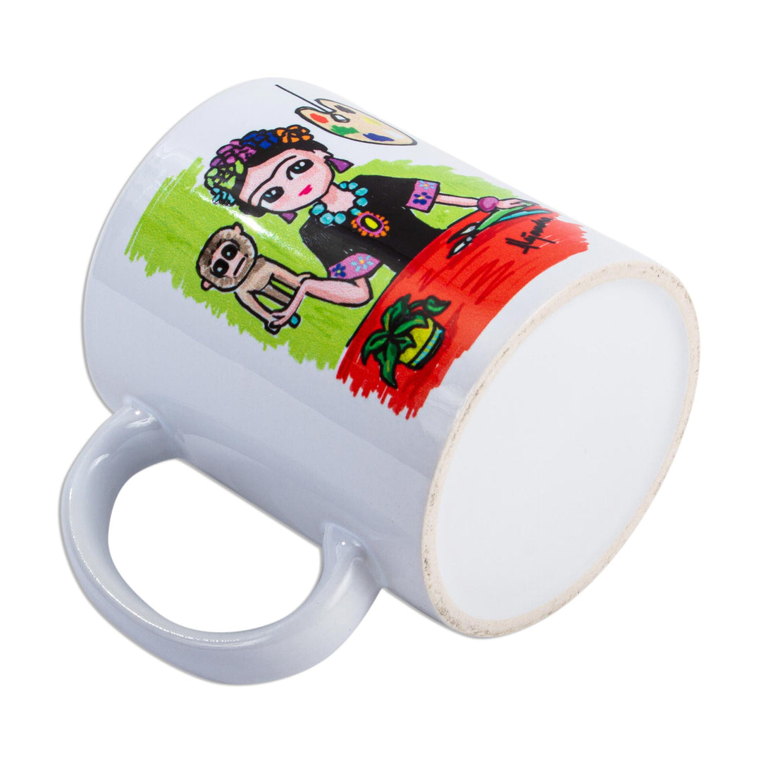 Multicolored Frida-Themed Art Print Mug - Frida with Monkey