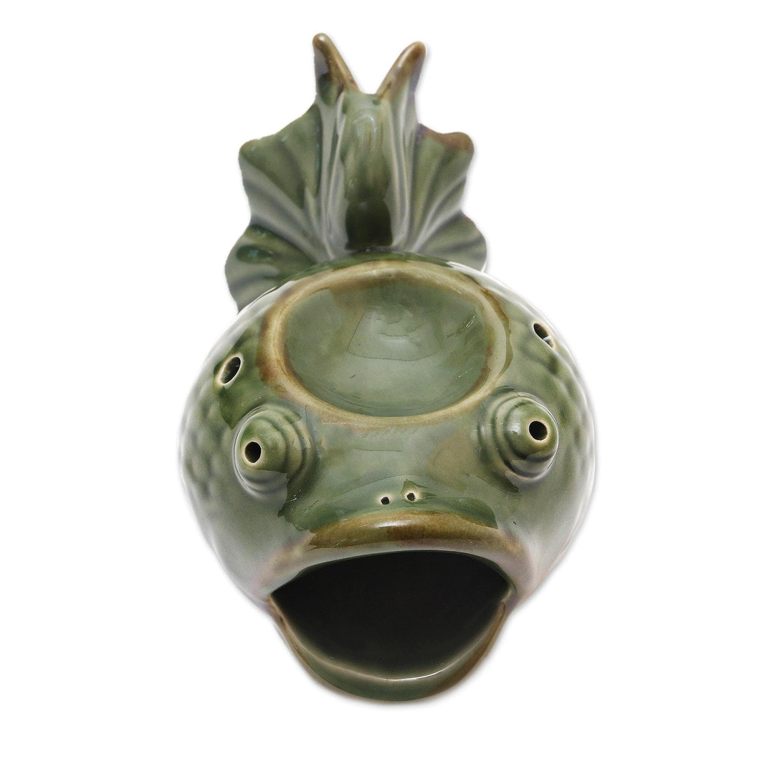 Green Ceramic Koi Fish Oil Warmer - Wide-Eyed Koi