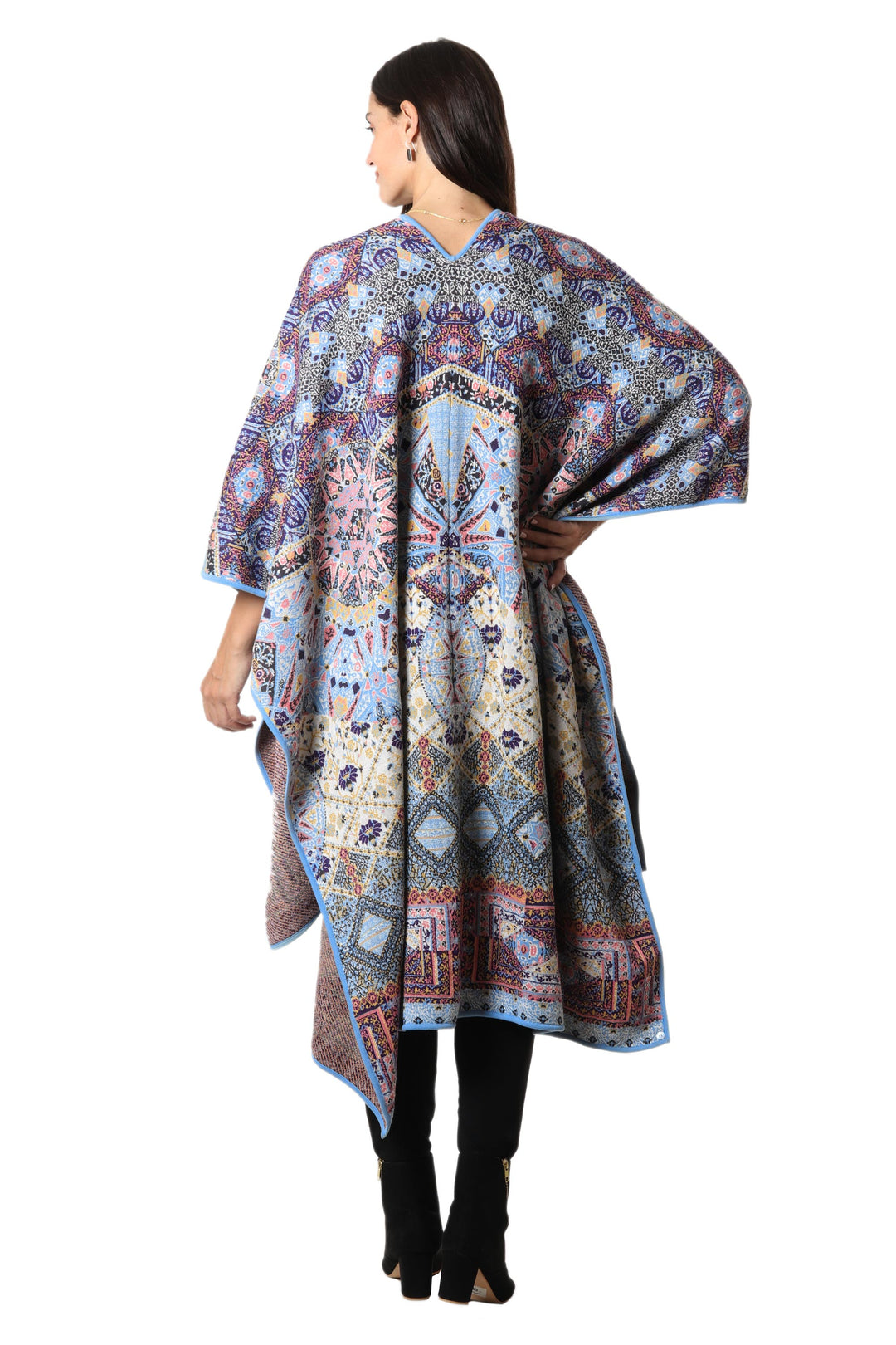 Knit Multicolor Viscose Blend Ruana from India - Effortless Style