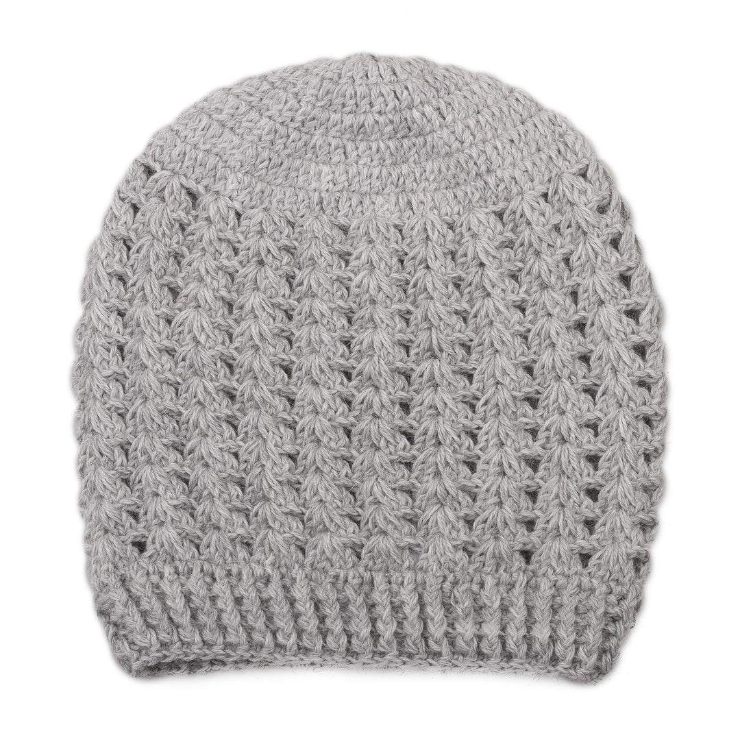 Hand-Crocheted Dove Grey Alpaca Cozy Winter Hat - Grey Stars Align
