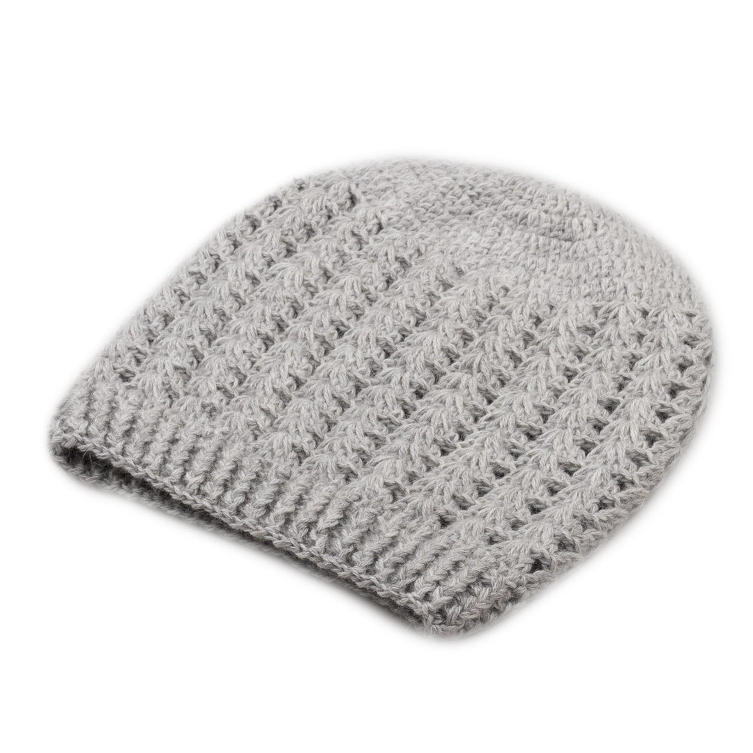 Hand-Crocheted Dove Grey Alpaca Cozy Winter Hat - Grey Stars Align