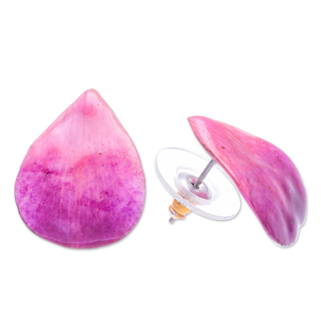 Hand Made Orchid Petal Button Earrings - Orchid Kiss in Fuchsia
