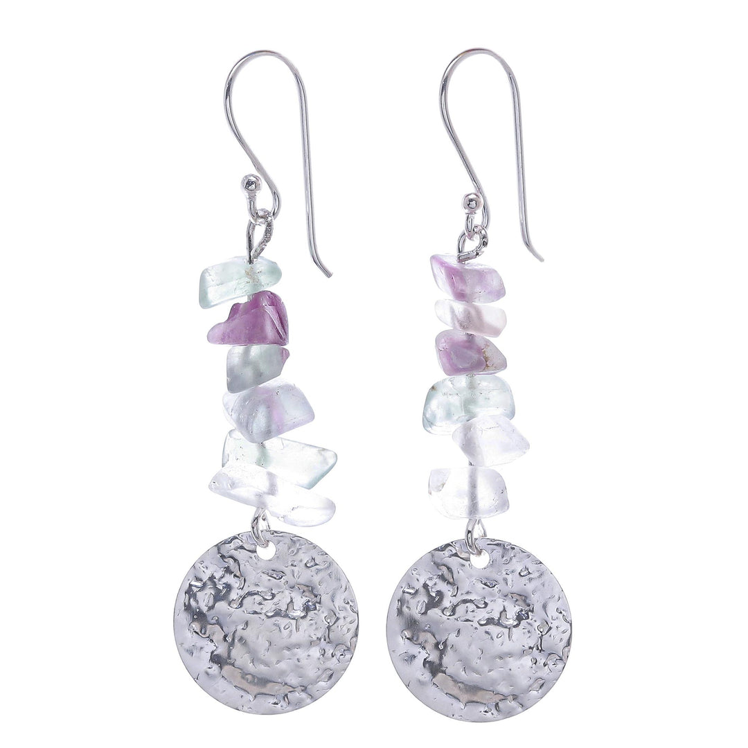 Hand Crafted Fluorite and Sterling Silver Dangle Earrings - Shining Moon in Purple