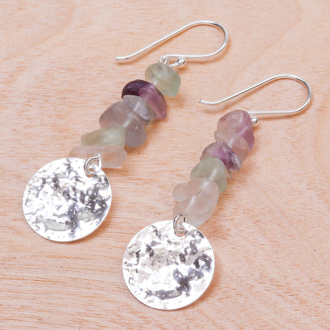 Hand Crafted Fluorite and Sterling Silver Dangle Earrings - Shining Moon in Purple