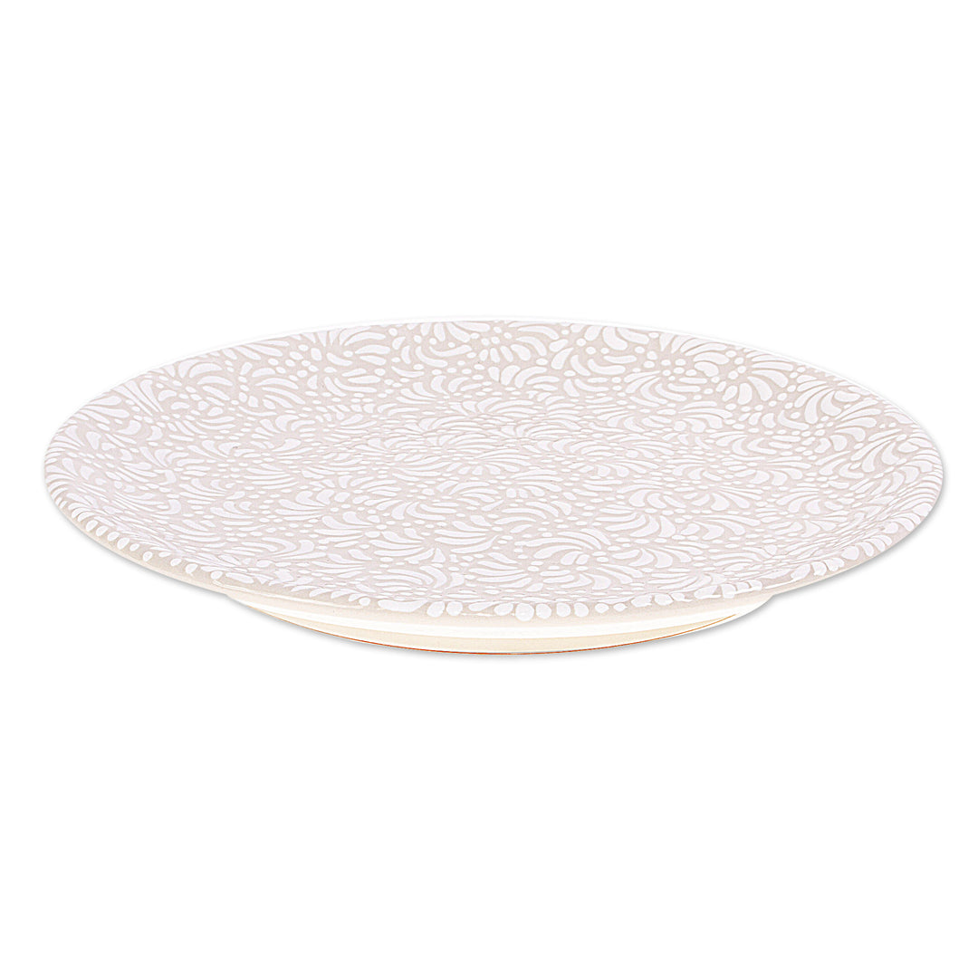 2 White and Ivory Talavera Style Ceramic Luncheon Plates - Puebla Enchantment