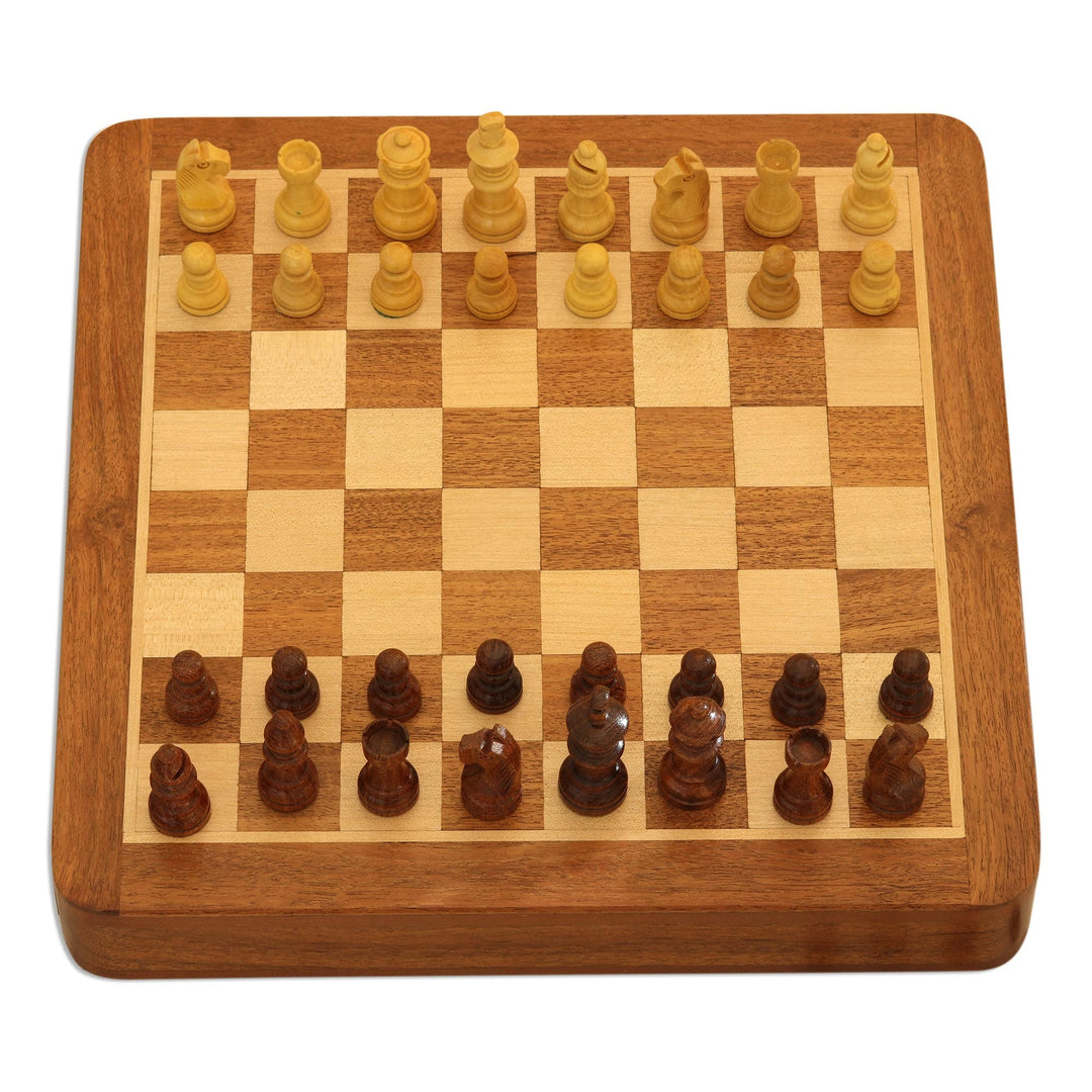 Hand Crafted Acacia and Haldu Wood Chess Set - Idle Hours