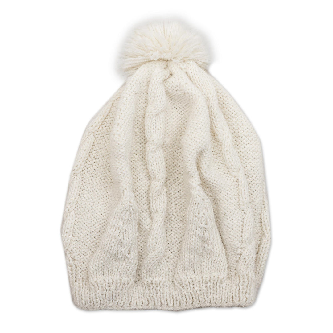 White Cable Knit 100% Alpaca Hat - Warm Cables in White