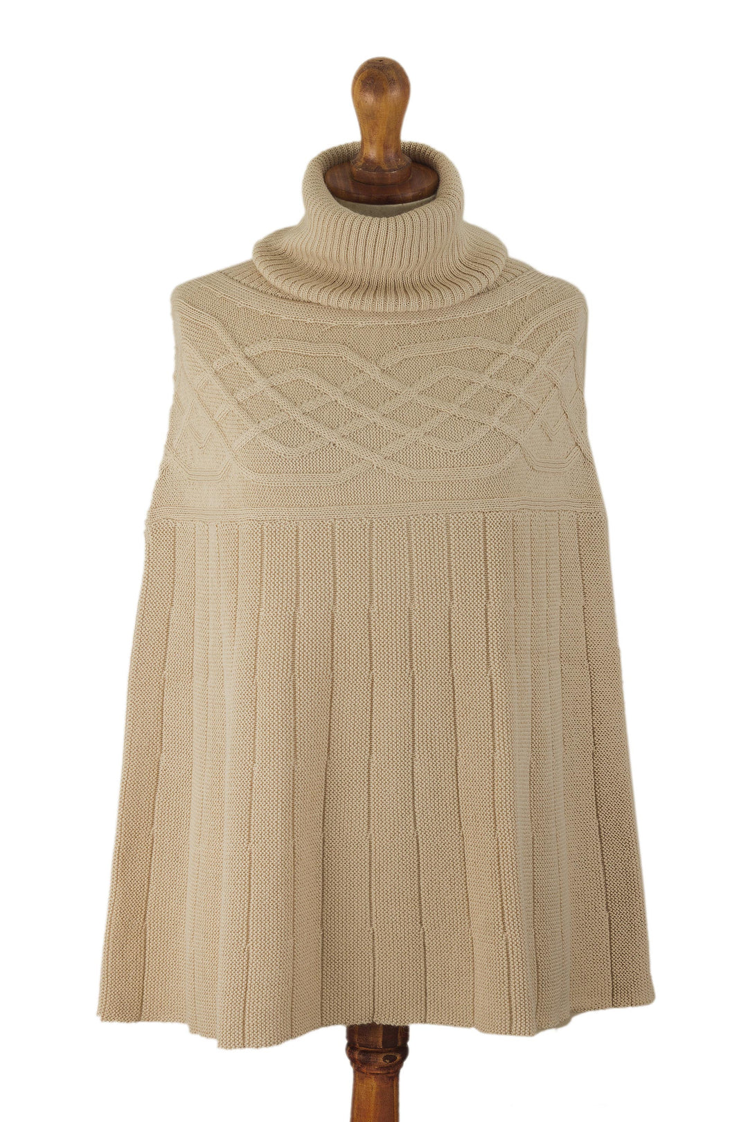 Braided Detail Ivory Alpaca Blend Poncho from Peru - Natural Ivory