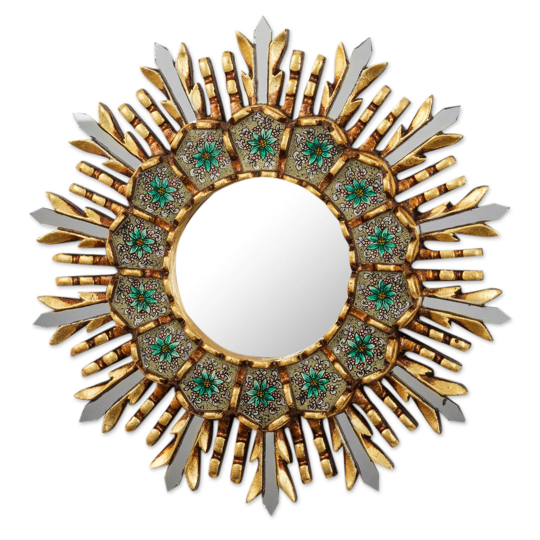 Floral Painted Glass and Wood Accent Mirror - Cusco Meadow