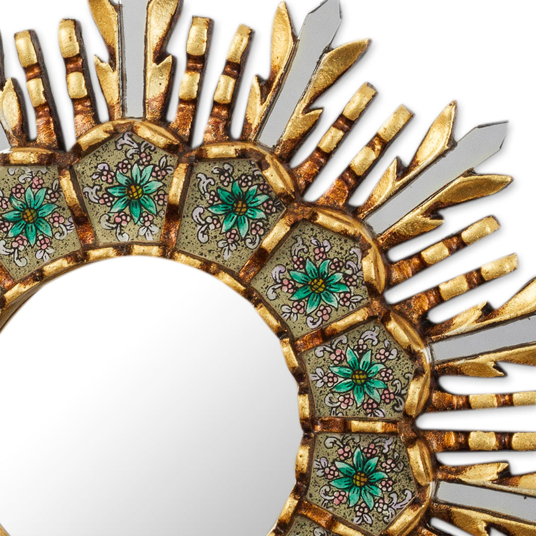 Floral Painted Glass and Wood Accent Mirror - Cusco Meadow