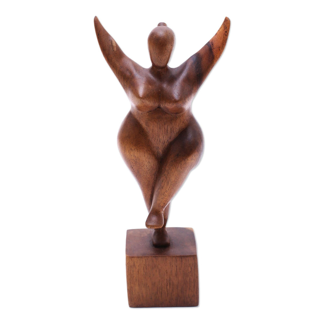 Hand Carved Suar Wood Sculpture of the Female Form - Curvy and Happy